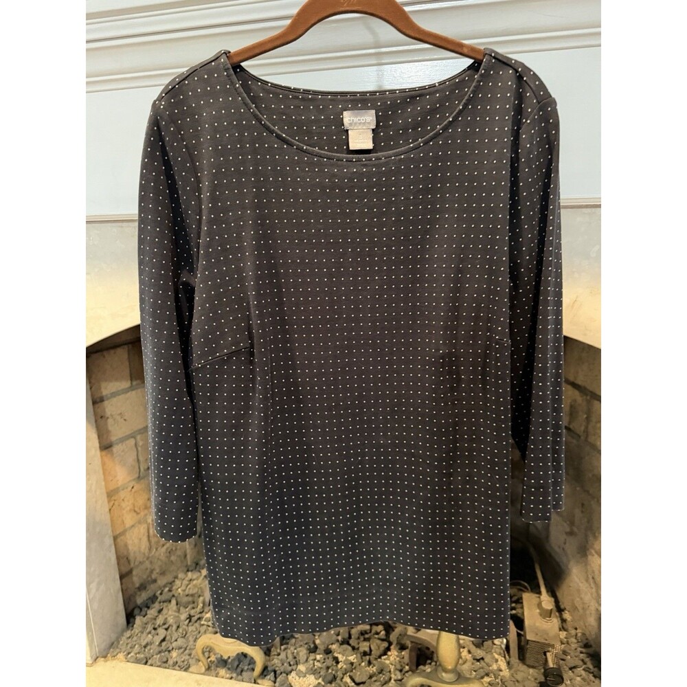 Chico’s Size XL OR CHICO’s Size 3 Black And White Polka Dot Top 3/4 Sleeve